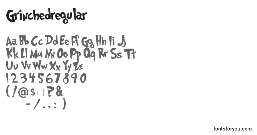 Schriftart Grinchedregular (83450) – Alphabet, Zahlen, spezielle Symbole