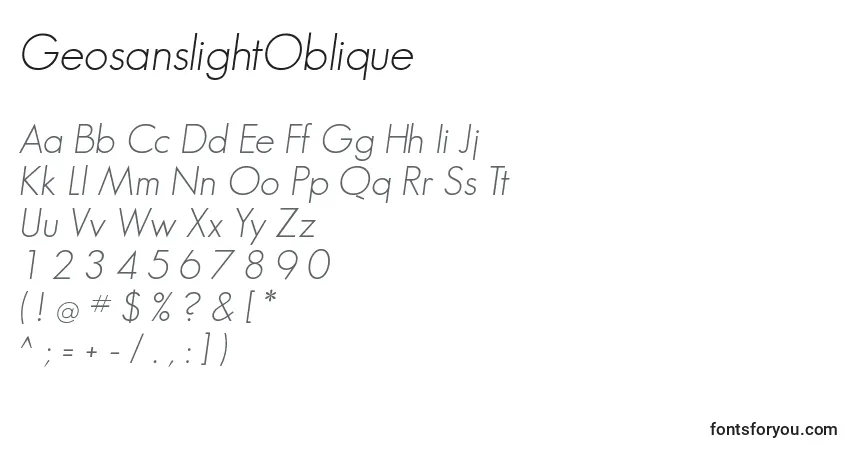 Fuente GeosanslightOblique - alfabeto, números, caracteres especiales