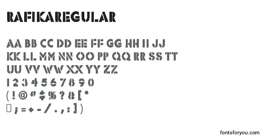 Czcionka RafikaRegular – alfabet, cyfry, specjalne znaki