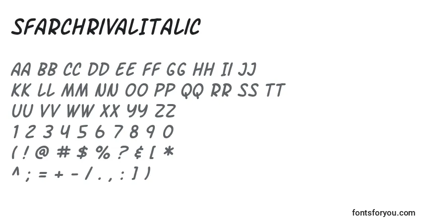 A fonte SfArchRivalItalic – alfabeto, números, caracteres especiais