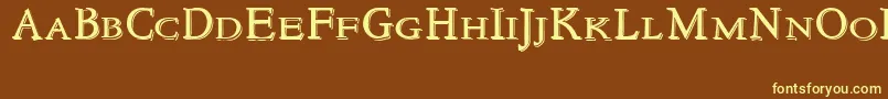 NewstylesmallcapsEmbossed-Schriftart – Gelbe Schriften auf braunem Hintergrund