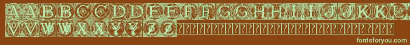 フォントTattegrain3 – 緑色の文字が茶色の背景にあります。