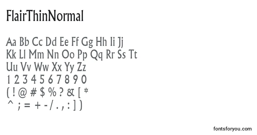 Шрифт FlairThinNormal – алфавит, цифры, специальные символы