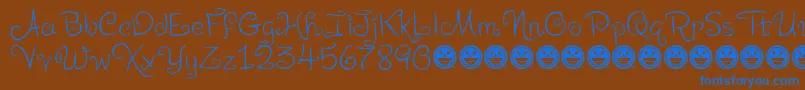 LevoScaloopyFre-Schriftart – Blaue Schriften auf braunem Hintergrund