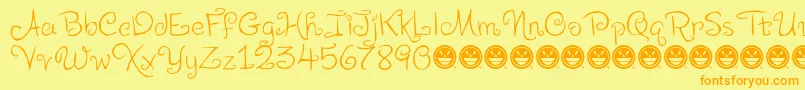 LevoScaloopyFre-Schriftart – Orangefarbene Schriften auf gelbem Hintergrund