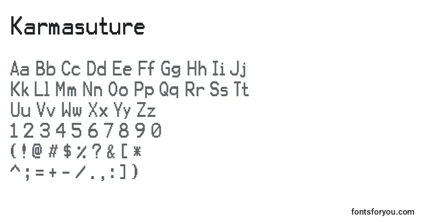 Czcionka Karmasuture – alfabet, cyfry, specjalne znaki