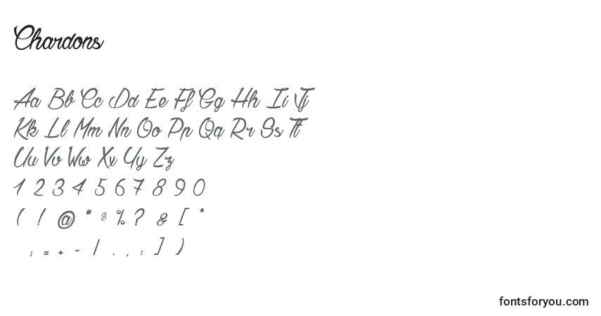 Czcionka Chardons – alfabet, cyfry, specjalne znaki