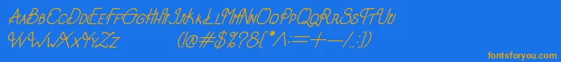 フォントOldAlphaItalic – オレンジ色の文字が青い背景にあります。