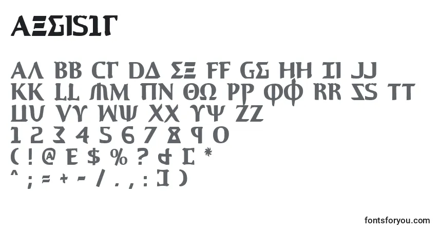 A fonte Aegis1c – alfabeto, números, caracteres especiais