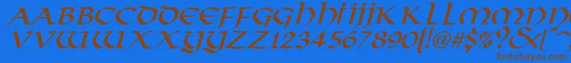 フォントVikingNormalItalic – 茶色の文字が青い背景にあります。