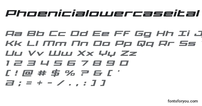 Czcionka Phoenicialowercaseital – alfabet, cyfry, specjalne znaki