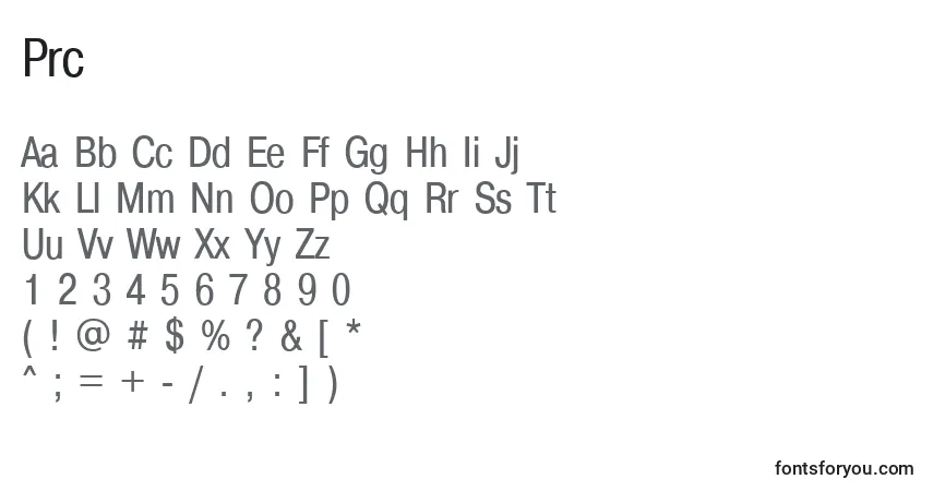 A fonte Prc – alfabeto, números, caracteres especiais