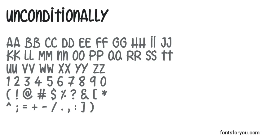 Шрифт Unconditionally – алфавит, цифры, специальные символы