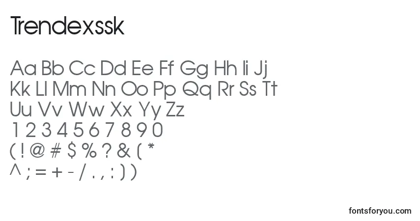 Czcionka Trendexssk – alfabet, cyfry, specjalne znaki