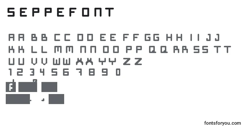 Schriftart Seppefont – Alphabet, Zahlen, spezielle Symbole