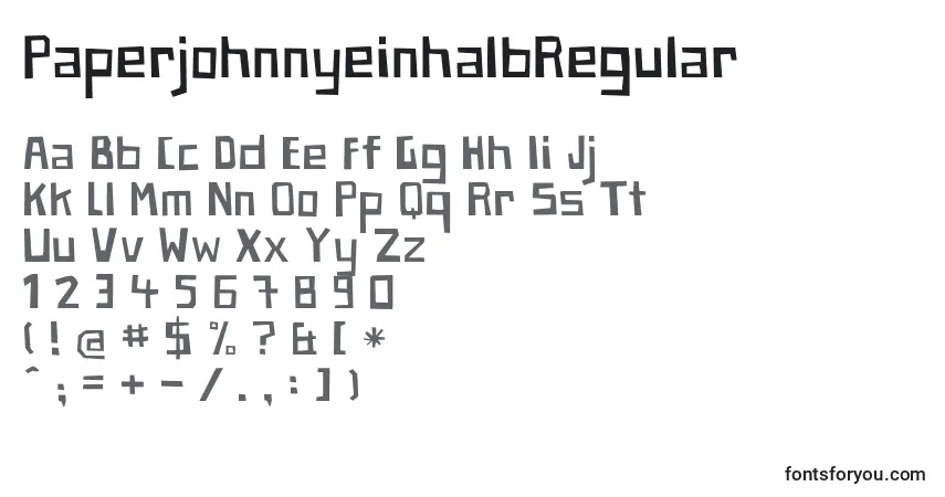 A fonte PaperjohnnyeinhalbRegular – alfabeto, números, caracteres especiais