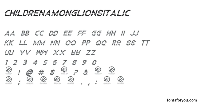 Шрифт ChildrenamonglionsItalic (83490) – алфавит, цифры, специальные символы