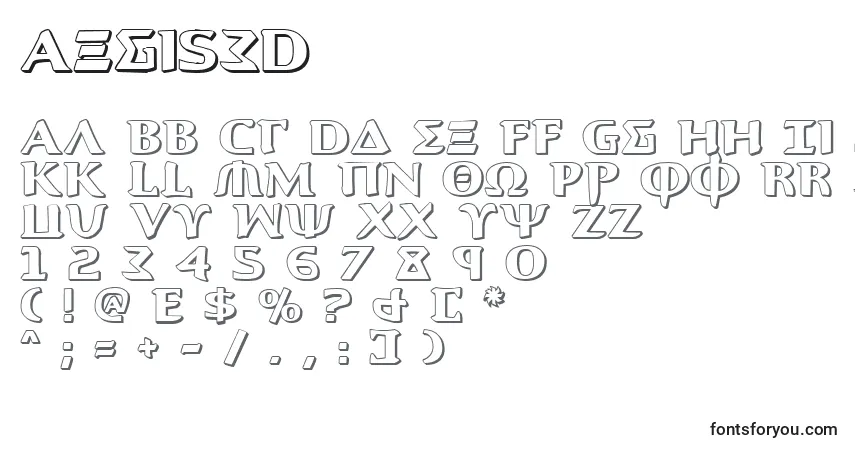 A fonte Aegis3D – alfabeto, números, caracteres especiais