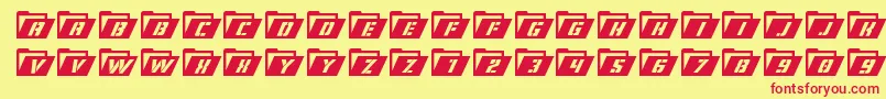 Fonte Eyesonlyital – fontes vermelhas em um fundo amarelo
