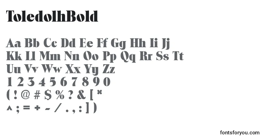 A fonte ToledolhBold – alfabeto, números, caracteres especiais