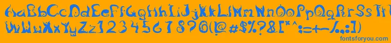 LegongDancingfont-Schriftart – Blaue Schriften auf orangefarbenem Hintergrund