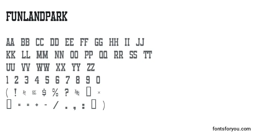 Czcionka Funlandpark – alfabet, cyfry, specjalne znaki
