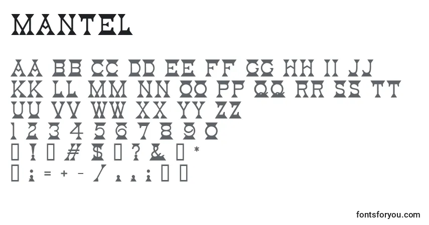 characters of mantel font, letter of mantel font, alphabet of  mantel font