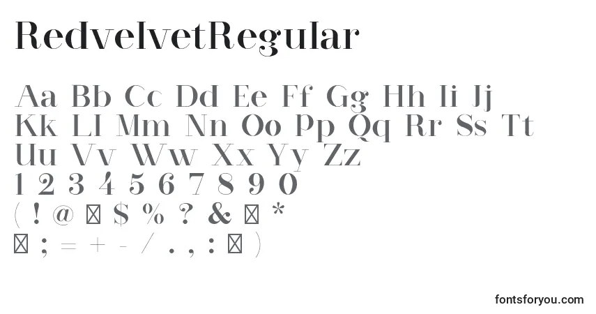 A fonte RedvelvetRegular – alfabeto, números, caracteres especiais