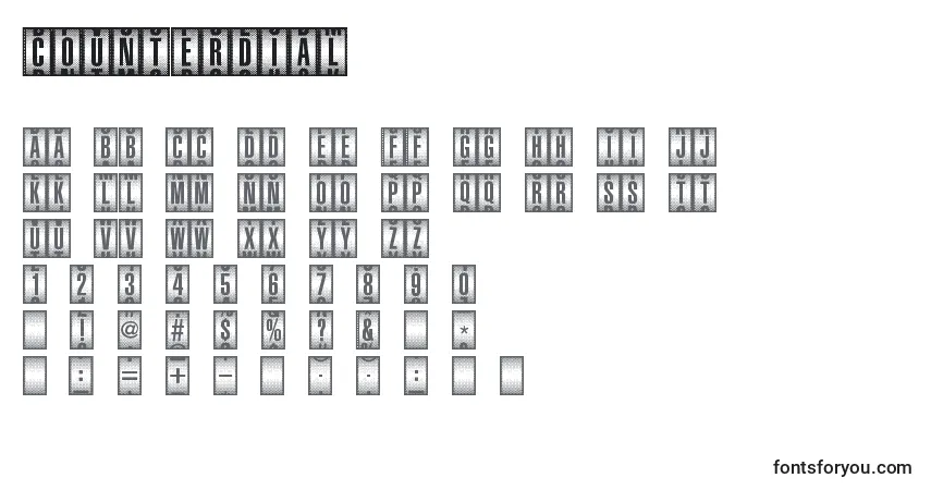 Czcionka CounterDial – alfabet, cyfry, specjalne znaki