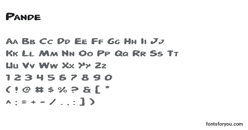 Schriftart Pande – Alphabet, Zahlen, spezielle Symbole