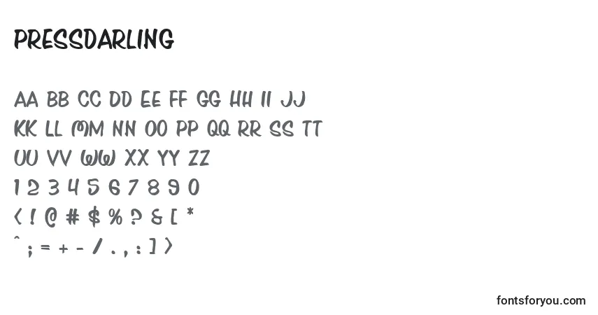 Czcionka Pressdarling – alfabet, cyfry, specjalne znaki