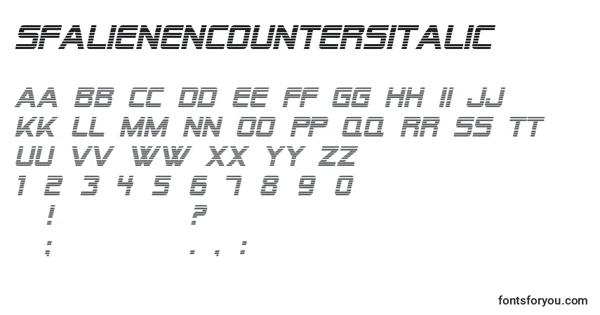 Czcionka SfAlienEncountersItalic – alfabet, cyfry, specjalne znaki