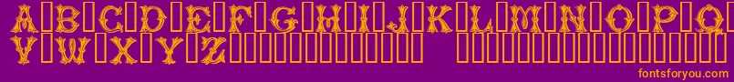 PurcellTM-Schriftart – Orangefarbene Schriften auf violettem Hintergrund