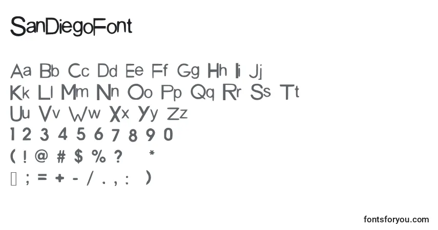 A fonte SanDiegoFont – alfabeto, números, caracteres especiais