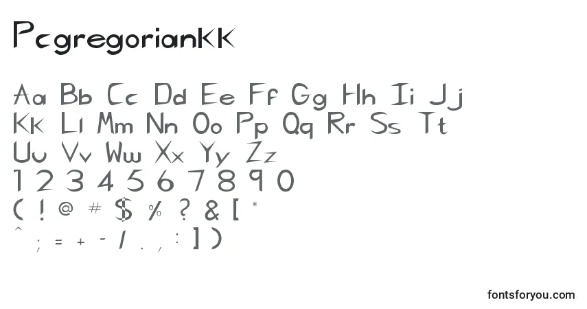 A fonte Pcgregoriankk – alfabeto, números, caracteres especiais