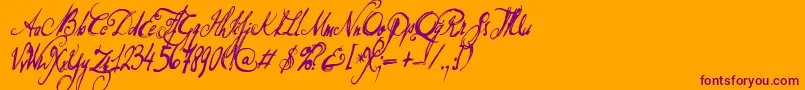 DonQuixote-Schriftart – Violette Schriften auf orangefarbenem Hintergrund