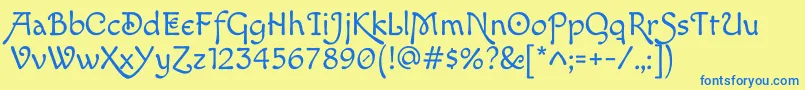 MacondoswashcapsRegular Font – Blue Fonts on Yellow Background