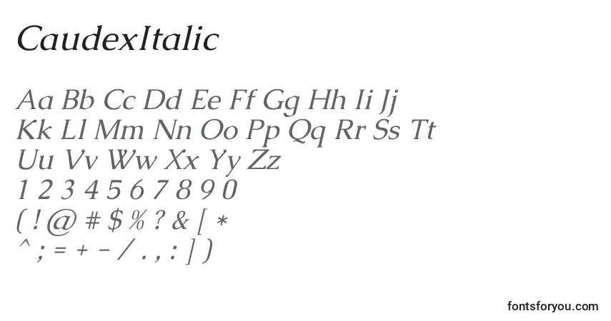 Шрифт CaudexItalic – алфавит, цифры, специальные символы
