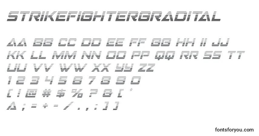 Czcionka Strikefightergradital – alfabet, cyfry, specjalne znaki
