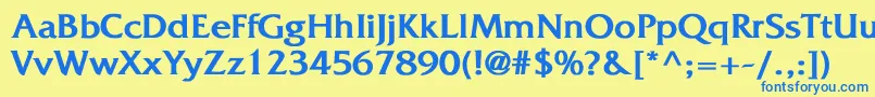 フォントFritzquadrataBold – 青い文字が黄色の背景にあります。