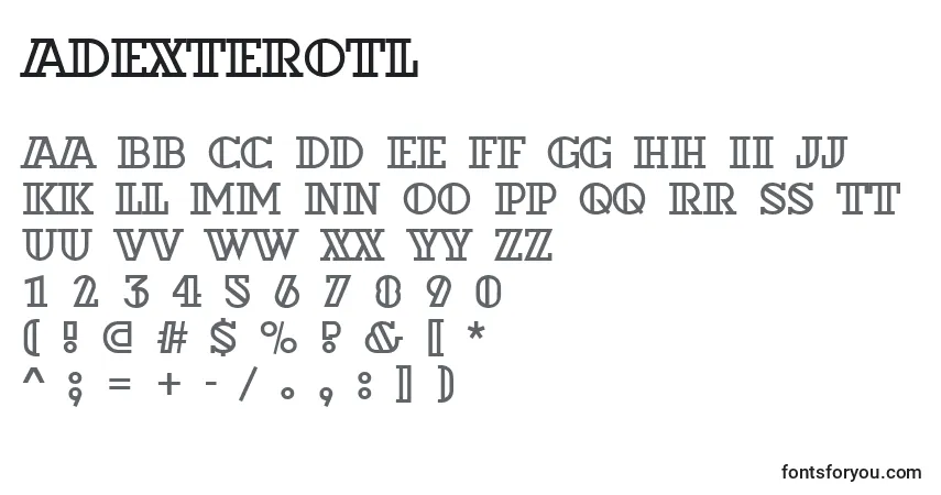 Czcionka ADexterotl – alfabet, cyfry, specjalne znaki