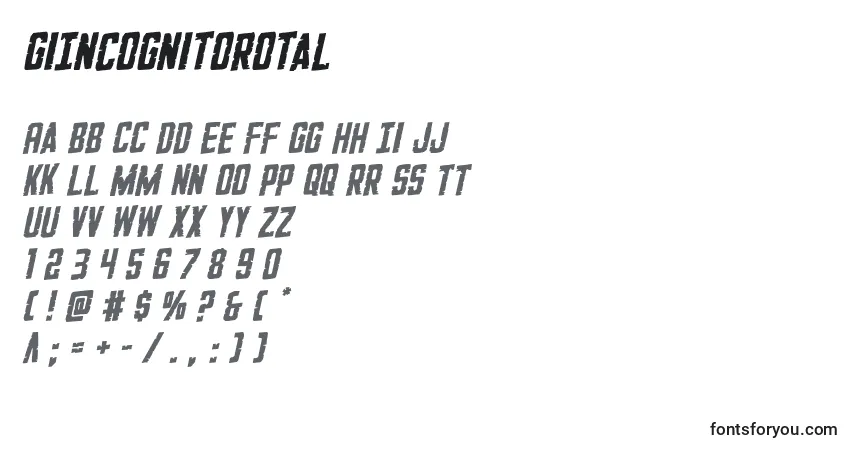 A fonte GiIncognitorotal – alfabeto, números, caracteres especiais