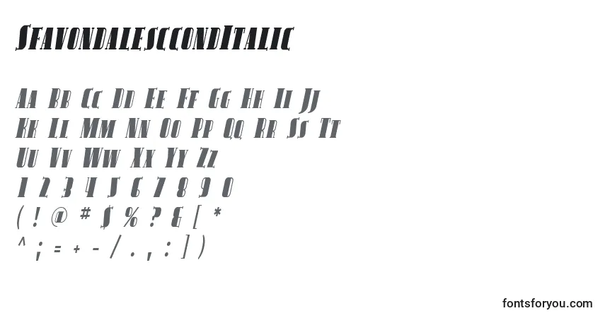 A fonte SfavondalesccondItalic – alfabeto, números, caracteres especiais