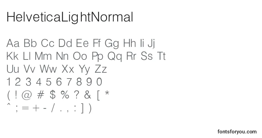 A fonte HelveticaLightNormal – alfabeto, números, caracteres especiais