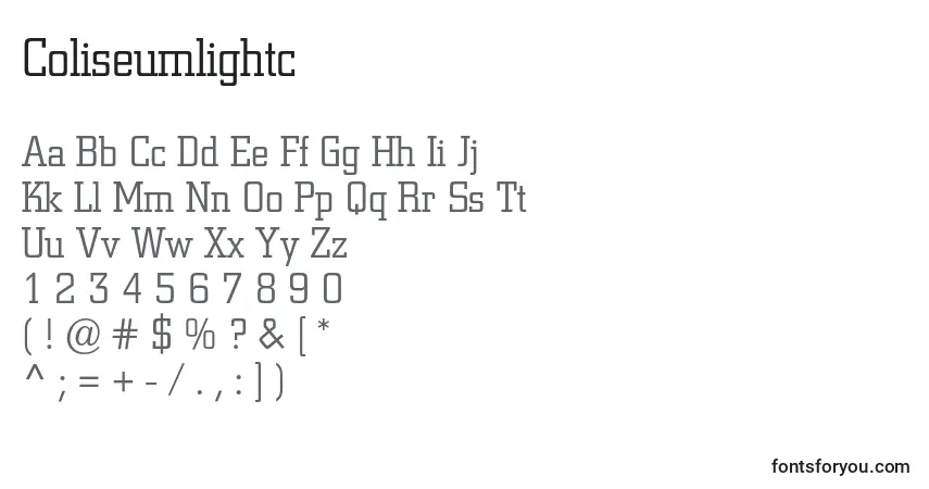 A fonte Coliseumlightc – alfabeto, números, caracteres especiais