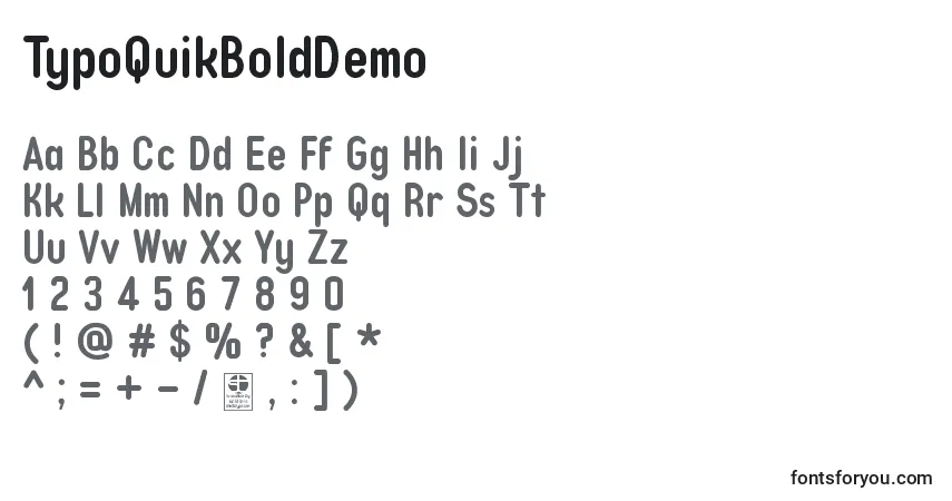 Шрифт TypoQuikBoldDemo – алфавит, цифры, специальные символы