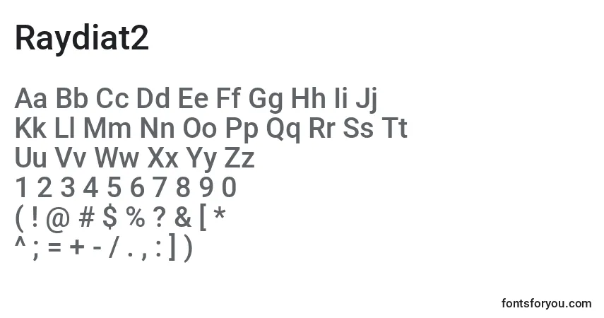 Czcionka Raydiat2 – alfabet, cyfry, specjalne znaki