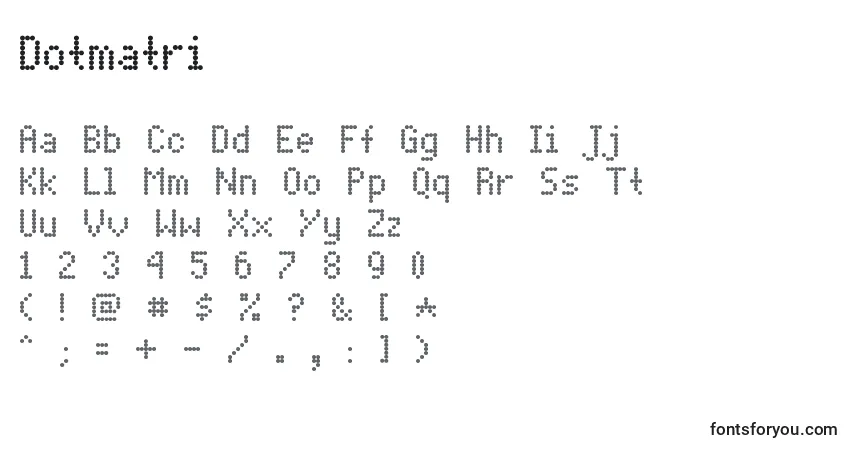 Schriftart Dotmatri – Alphabet, Zahlen, spezielle Symbole