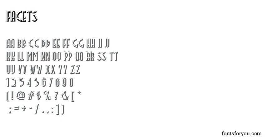 A fonte Facets – alfabeto, números, caracteres especiais