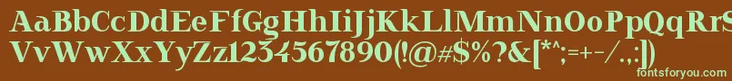 フォントDoriel – 緑色の文字が茶色の背景にあります。